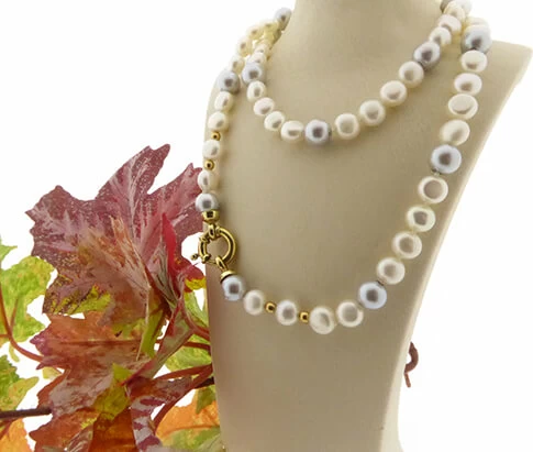 Zoetwaterparel collier met gouden slot