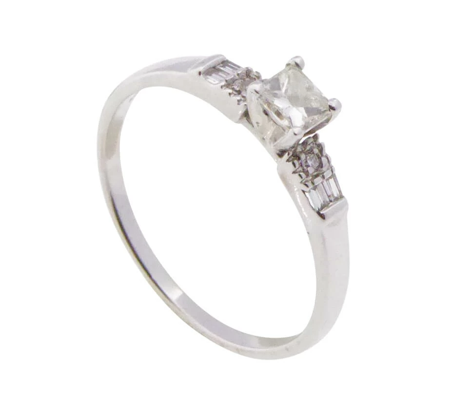 14 karaat wit gouden ring met citrien diamanten
