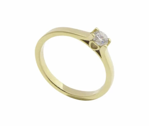 Geel gouden harten ring met diamant