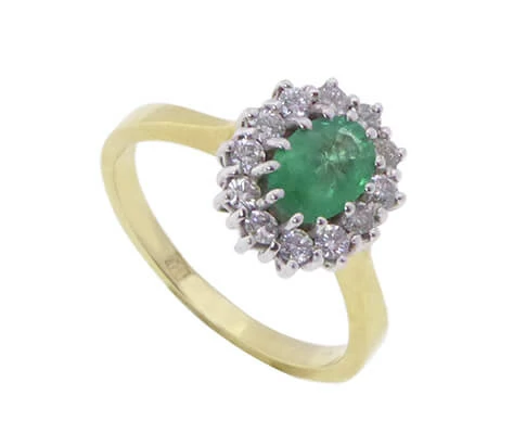Geel gouden ring met smaragd en diamanten