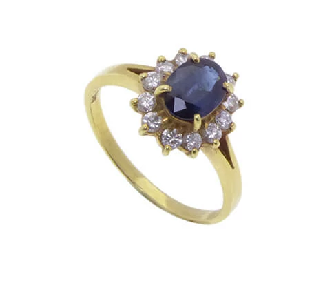 Geel gouden saffieren ring met diamanten