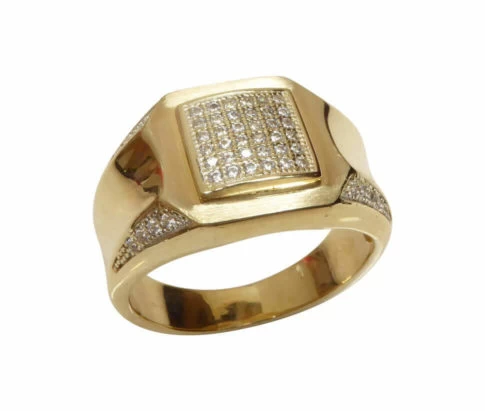 Geel gouden zirkonia cachet ring