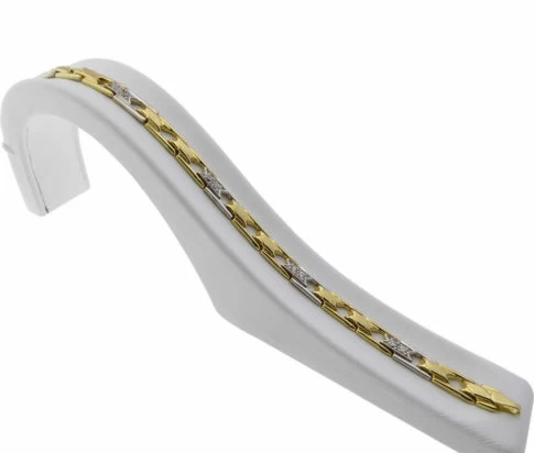 Platte bicolor schakelarmband met zirkonia