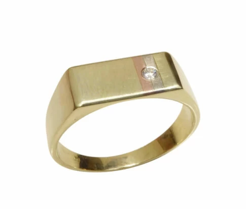 Tricolor gouden cachet ring met diamant