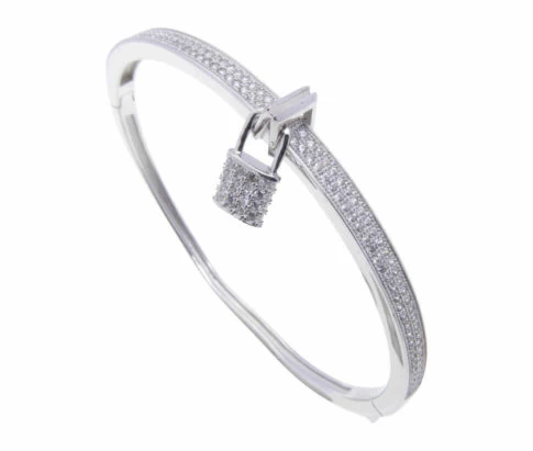 Zilveren zirkonia slavenarmband met slot