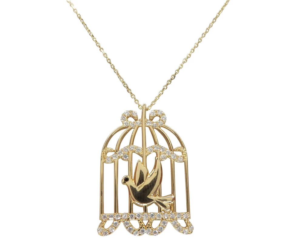 Gouden zirkonia vogelkooi hanger