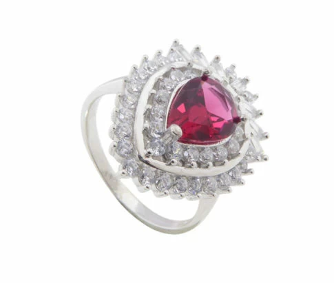 Zilveren zirkonia ring met synthetische robijn