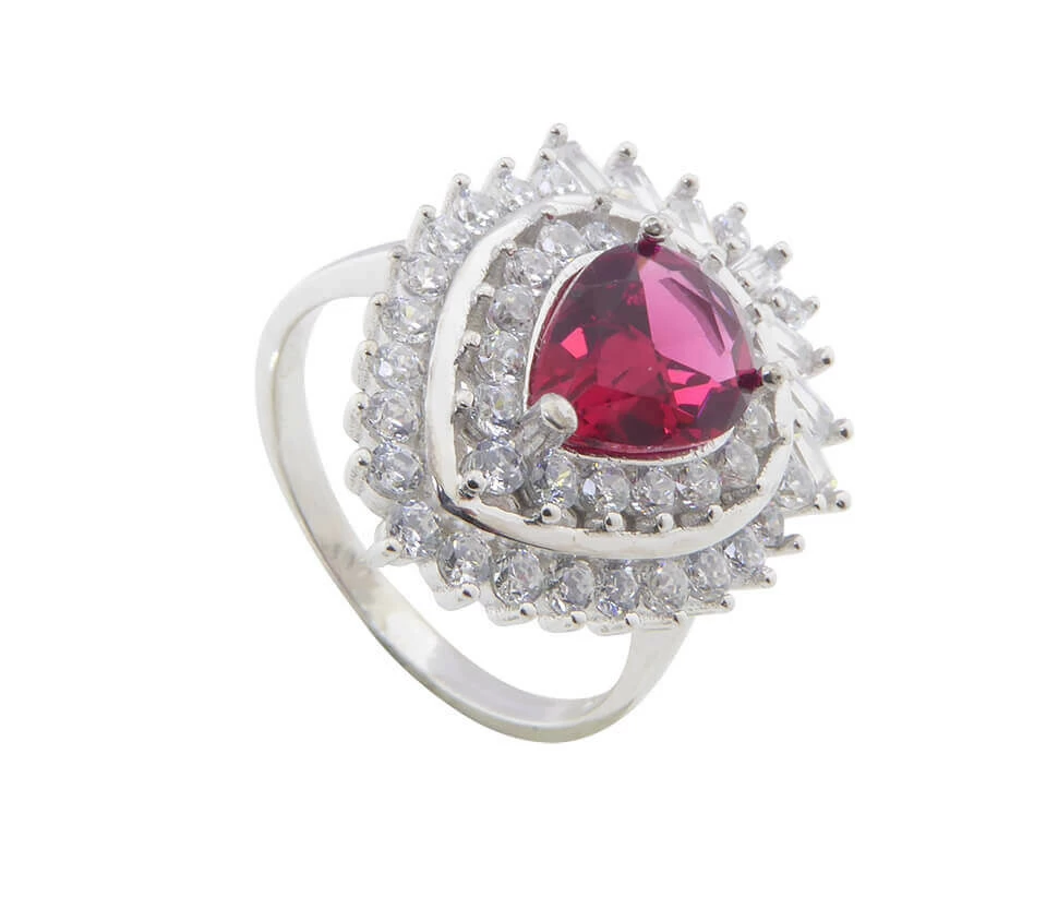 Zilveren zirkonia ring met synthetische robijn
