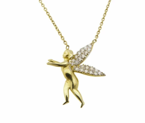 Bicolor gouden engel hanger met ketting