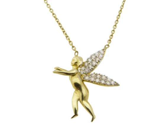 Bicolor gouden engel hanger met ketting