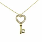 Gouden zirkonia harten sleutel hanger