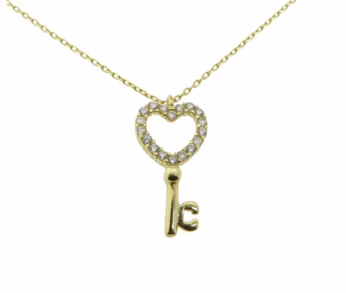 Gouden zirkonia harten sleutel hanger