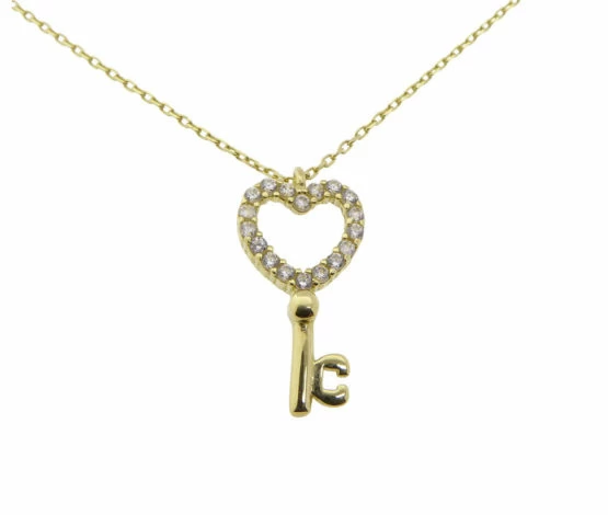 Gouden zirkonia harten sleutel hanger