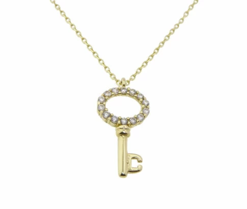 Gouden zirkonia sleutel hanger