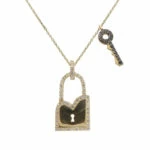 Gouden zirkonia sleutel met slot hanger