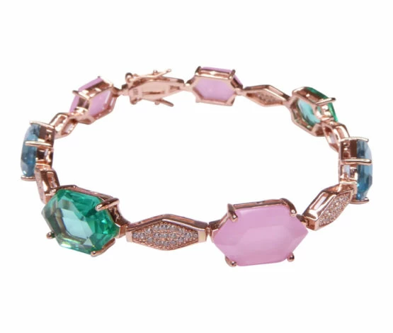 Zilveren rose double armband met synthetische edelstenen