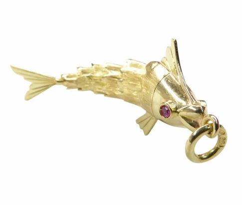 18 karaat gouden vis hanger met toermalijn