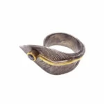 Zilveren blad ring met zwarte zirkonia
