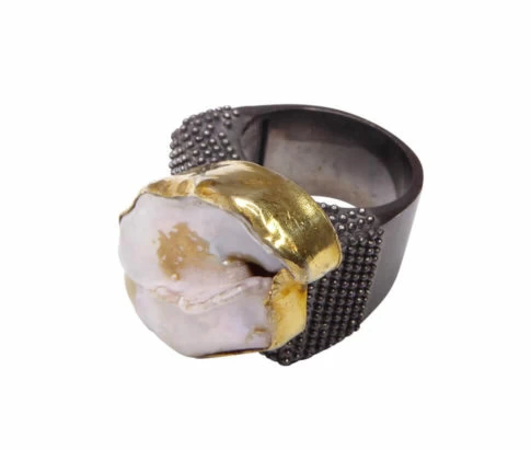 Zilveren parelmoer ring