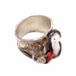 Zilveren ring met parel en rhodoniet