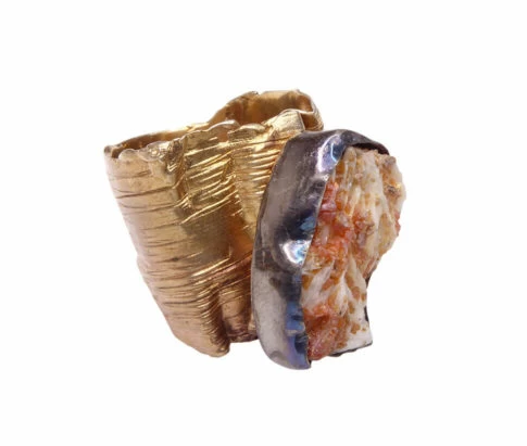 Zilveren ring met ruwe grossulaar