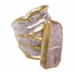 Zilveren ruwe rozenkwarts ring