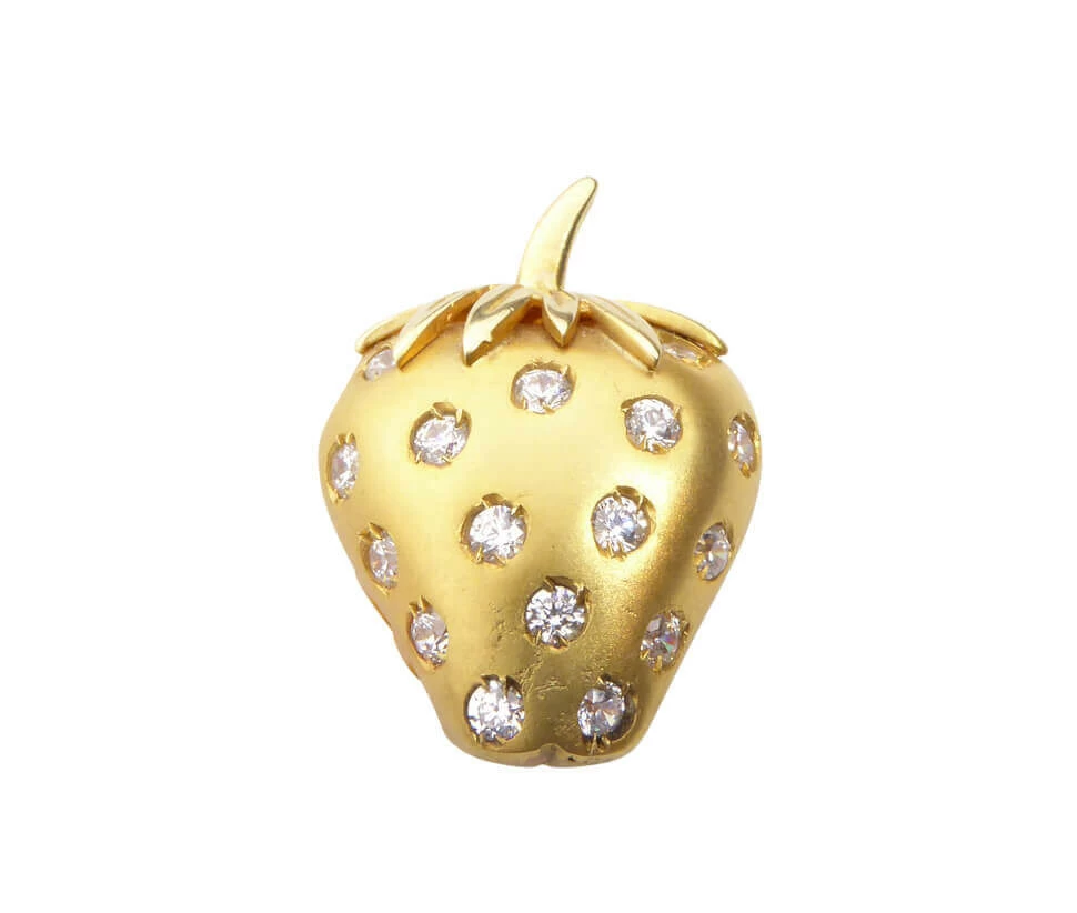 Gouden aardbei hanger met zirkonia