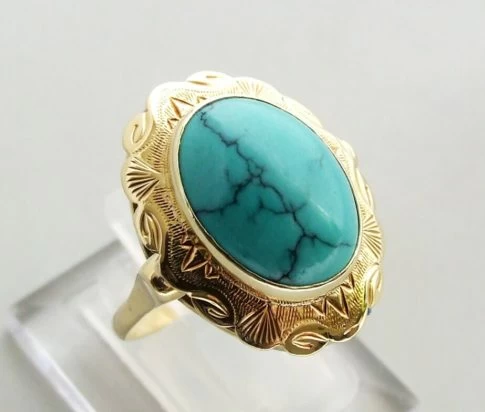 Geel gouden ring met turkoois