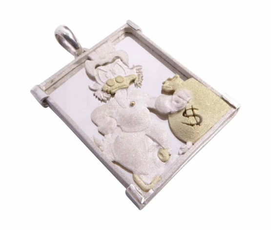 Goud en zilveren Dagobert Duck hanger Goud en zilveren Dagobert Duck hanger