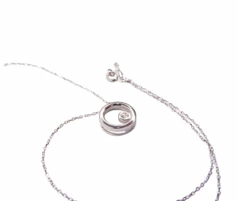 14 karaat wit gouden ketting cirkel met centrale steen