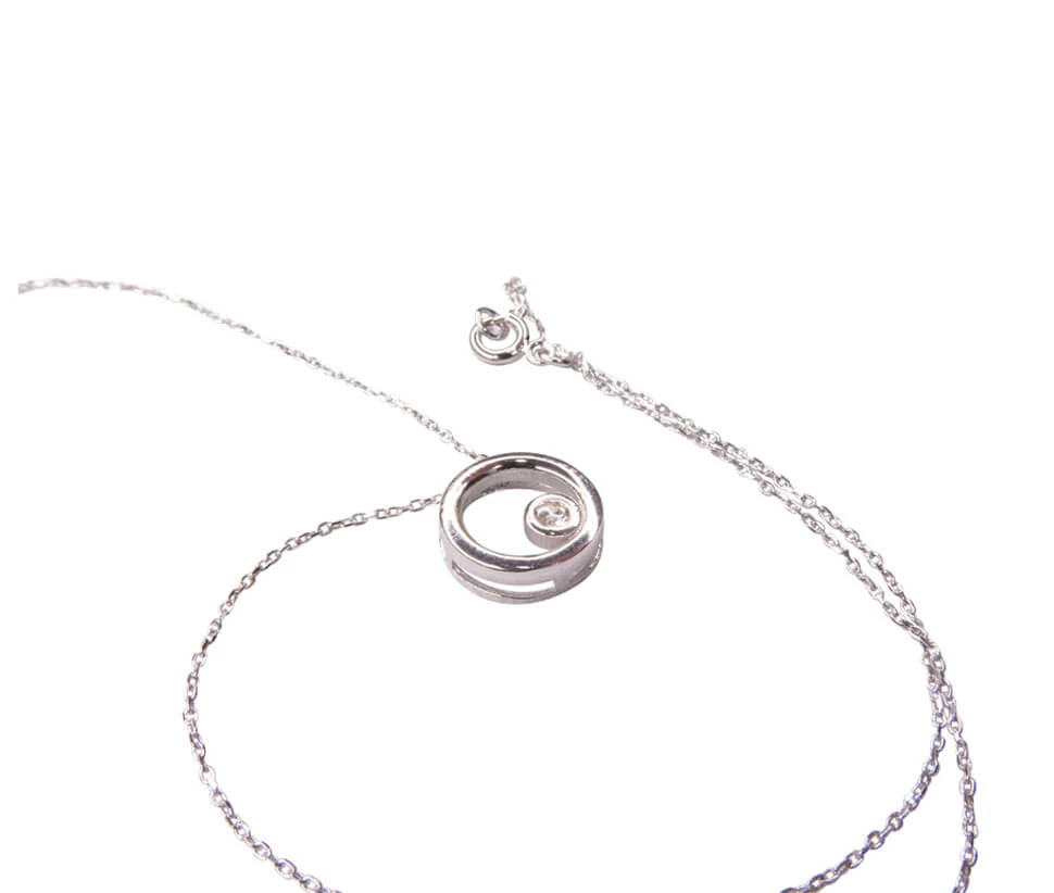 14 karaat wit gouden ketting cirkel met centrale steen