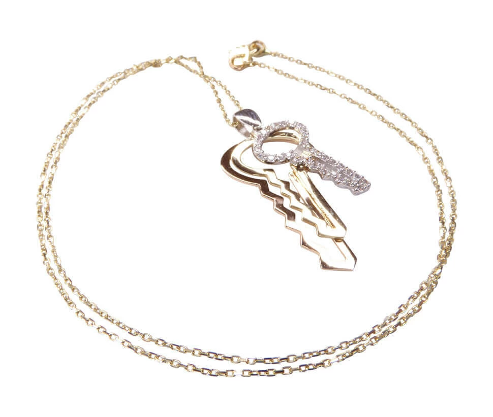 Bicolor gouden zirkonia sleutel hanger