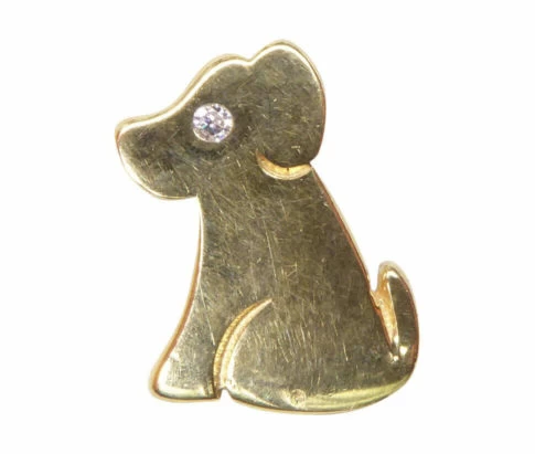 Gouden hond hanger met diamant