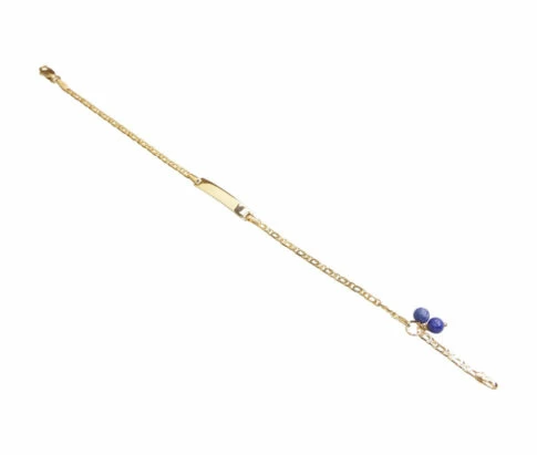 Gouden kind naamplaat armband met Lapis Lazuli