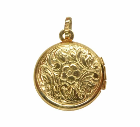 Gouden medaillon hanger met bloem motief