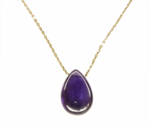 Gouden ketting met ovale amethist hanger