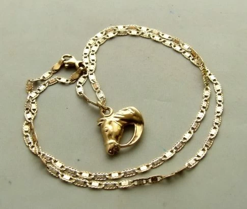14 karaat gouden collier met paarden hanger
