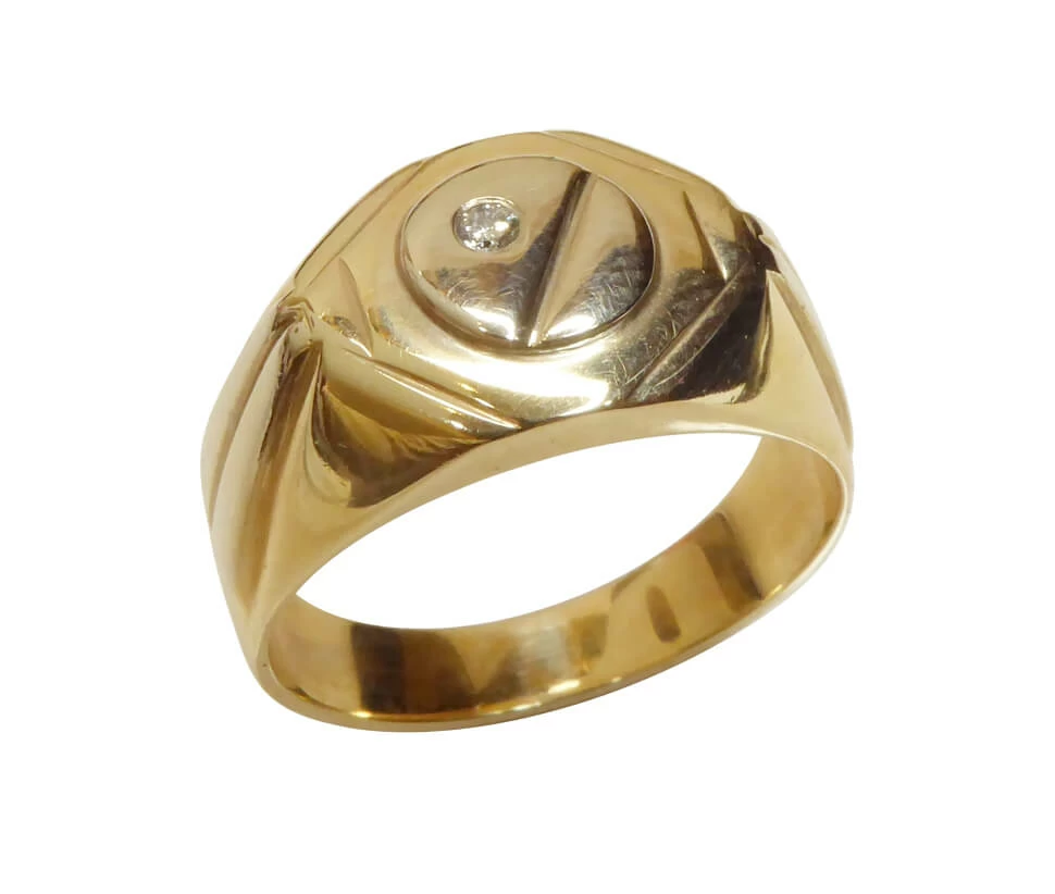 Geel en wit gouden cachet ring met diamant