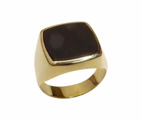 Geel gouden heren zegel ring met onyx