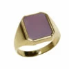 Geel gouden zegelring met roze lagensteen