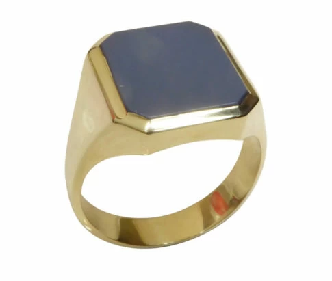 Gouden blauwe lagensteen cachet ring