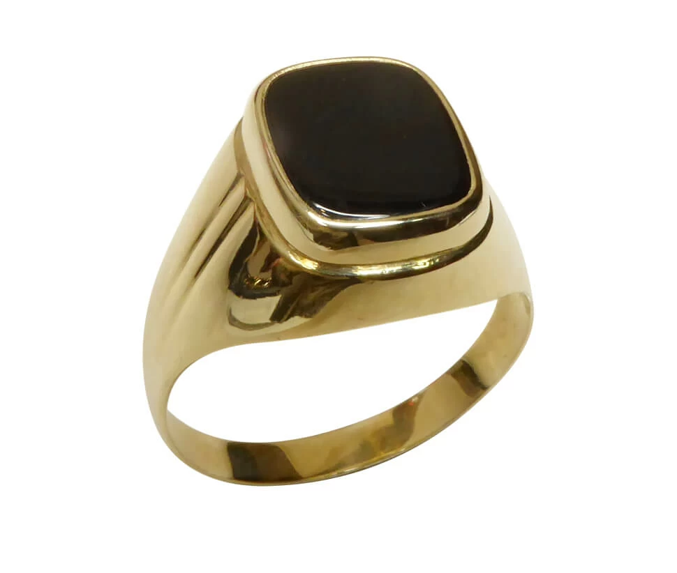 Gouden cachet ring met zwarte lagensteen