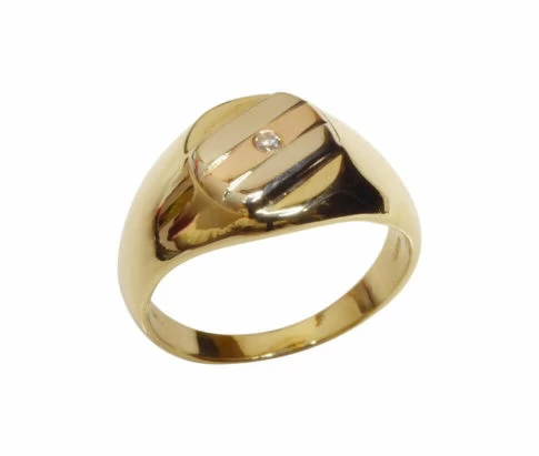 Gouden tricolor cachet ring met diamant