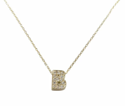 Gouden ketting met B zirkonia hanger