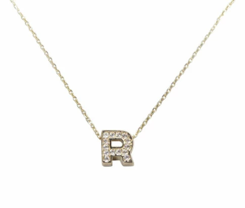 Gouden ketting met R zirkonia hanger