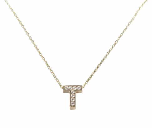 Gouden ketting met T zirkonia hanger