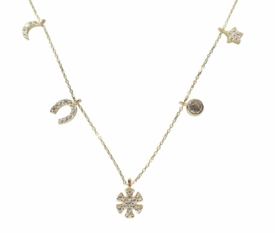 Gouden zirkonia bedelketting