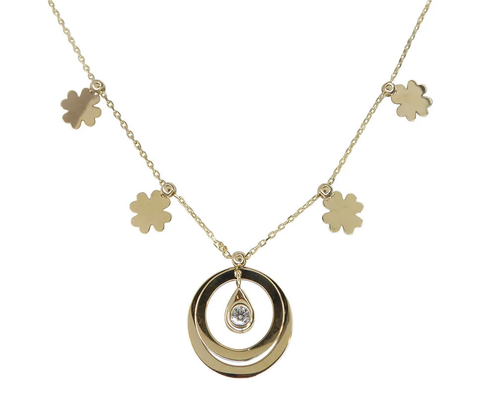 Gouden zirkonia hanger met bedelketting