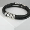 Zilveren naam armband met leer